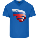 Curled Slovenia Flag Slovenian Day Football Mens V-Neck Cotton T-Shirt Royal Blue