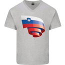 Curled Slovenia Flag Slovenian Day Football Mens V-Neck Cotton T-Shirt Sports Grey