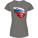 Curled Slovenia Flag Slovenian Day Football Womens Petite Cut T-Shirt Charcoal