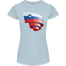 Curled Slovenia Flag Slovenian Day Football Womens Petite Cut T-Shirt Light Blue