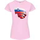 Curled Slovenia Flag Slovenian Day Football Womens Petite Cut T-Shirt Light Pink