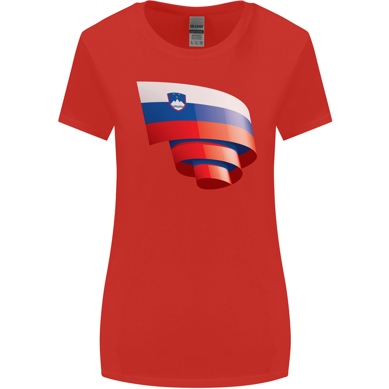 Curled Slovenia Flag Slovenian Day Football Womens Wider Cut T-Shirt Red