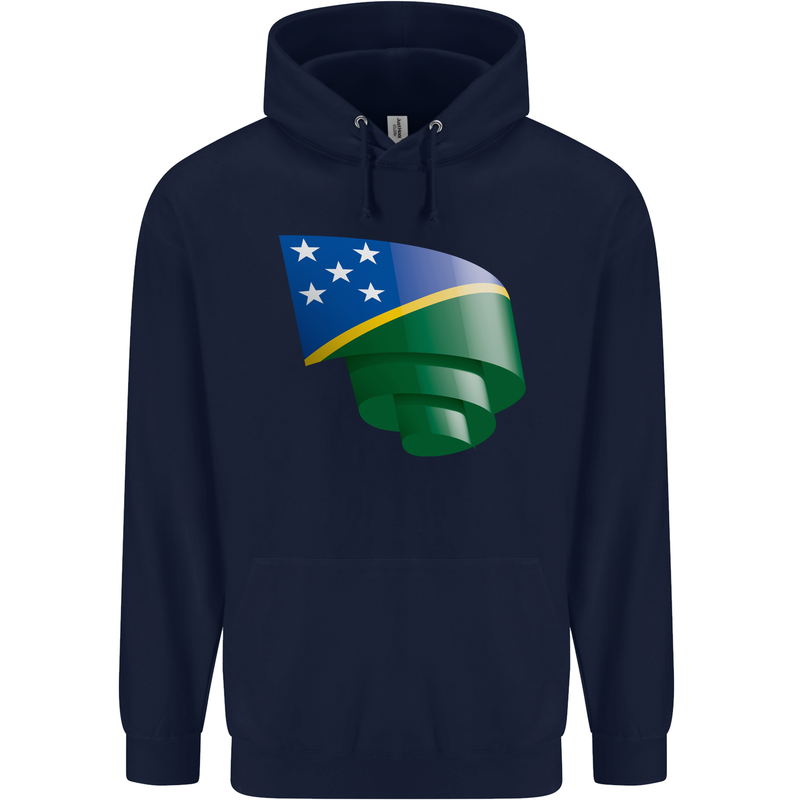 Curled Solomon Islands Flag Day Football Childrens Kids Hoodie Navy Blue