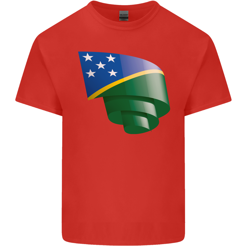 Curled Solomon Islands Flag Day Football Mens Cotton T-Shirt Tee Top Red
