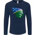 Curled Solomon Islands Flag Day Football Mens Long Sleeve T-Shirt Navy Blue