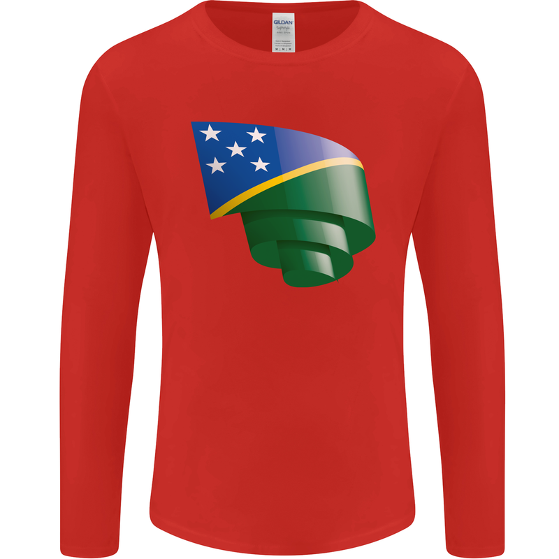 Curled Solomon Islands Flag Day Football Mens Long Sleeve T-Shirt Red