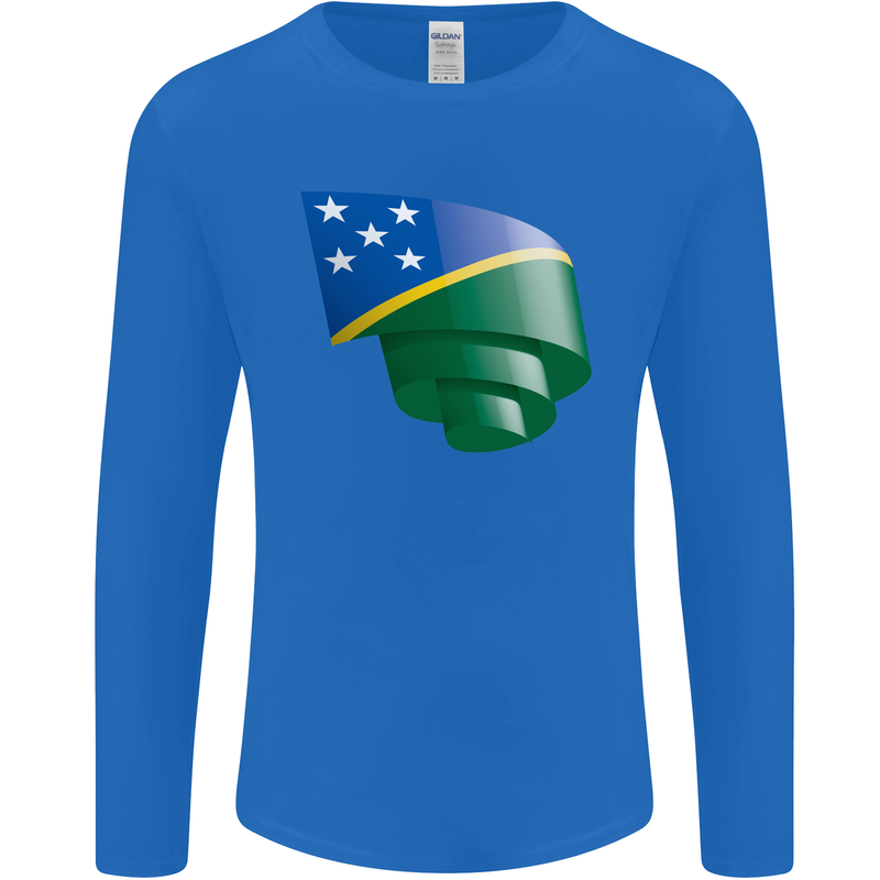 Curled Solomon Islands Flag Day Football Mens Long Sleeve T-Shirt Royal Blue