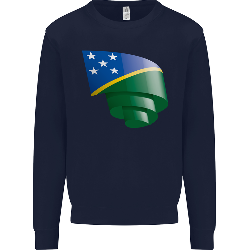 Curled Solomon Islands Flag Day Football Mens Sweatshirt Jumper Navy Blue