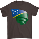Curled Solomon Islands Flag Day Football Mens T-Shirt 100% Cotton Dark Chocolate