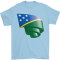 Curled Solomon Islands Flag Day Football Mens T-Shirt 100% Cotton Light Blue