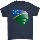 Curled Solomon Islands Flag Day Football Mens T-Shirt 100% Cotton Navy Blue