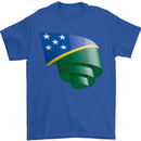 Curled Solomon Islands Flag Day Football Mens T-Shirt 100% Cotton Royal Blue