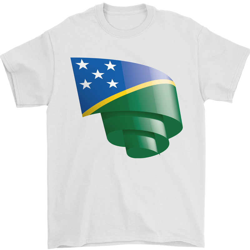 Curled Solomon Islands Flag Day Football Mens T-Shirt 100% Cotton White
