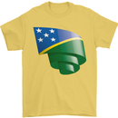 Curled Solomon Islands Flag Day Football Mens T-Shirt 100% Cotton Yellow