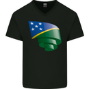 Curled Solomon Islands Flag Day Football Mens V-Neck Cotton T-Shirt Black