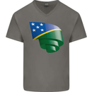 Curled Solomon Islands Flag Day Football Mens V-Neck Cotton T-Shirt Charcoal