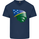 Curled Solomon Islands Flag Day Football Mens V-Neck Cotton T-Shirt Navy Blue