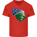 Curled Solomon Islands Flag Day Football Mens V-Neck Cotton T-Shirt Red