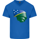 Curled Solomon Islands Flag Day Football Mens V-Neck Cotton T-Shirt Royal Blue
