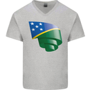 Curled Solomon Islands Flag Day Football Mens V-Neck Cotton T-Shirt Sports Grey