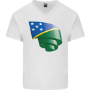 Curled Solomon Islands Flag Day Football Mens V-Neck Cotton T-Shirt White