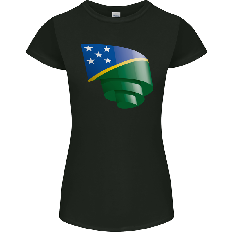 Curled Solomon Islands Flag Day Football Womens Petite Cut T-Shirt Black
