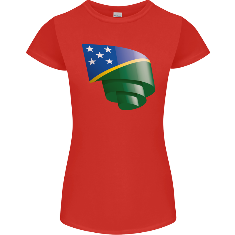 Curled Solomon Islands Flag Day Football Womens Petite Cut T-Shirt Red