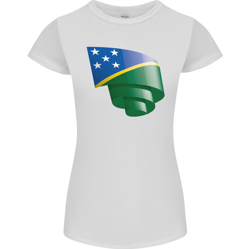 Curled Solomon Islands Flag Day Football Womens Petite Cut T-Shirt White