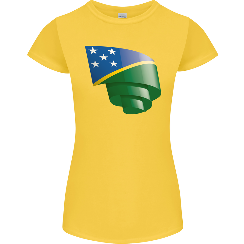 Curled Solomon Islands Flag Day Football Womens Petite Cut T-Shirt Yellow