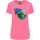 Curled Solomon Islands Flag Day Football Womens Wider Cut T-Shirt Azalea
