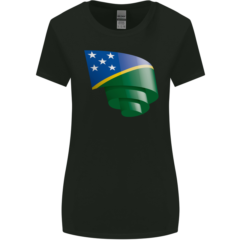 Curled Solomon Islands Flag Day Football Womens Wider Cut T-Shirt Black