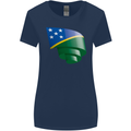 Curled Solomon Islands Flag Day Football Womens Wider Cut T-Shirt Navy Blue