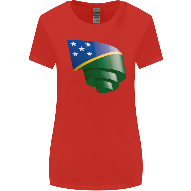 Curled Solomon Islands Flag Day Football Womens Wider Cut T-Shirt Red
