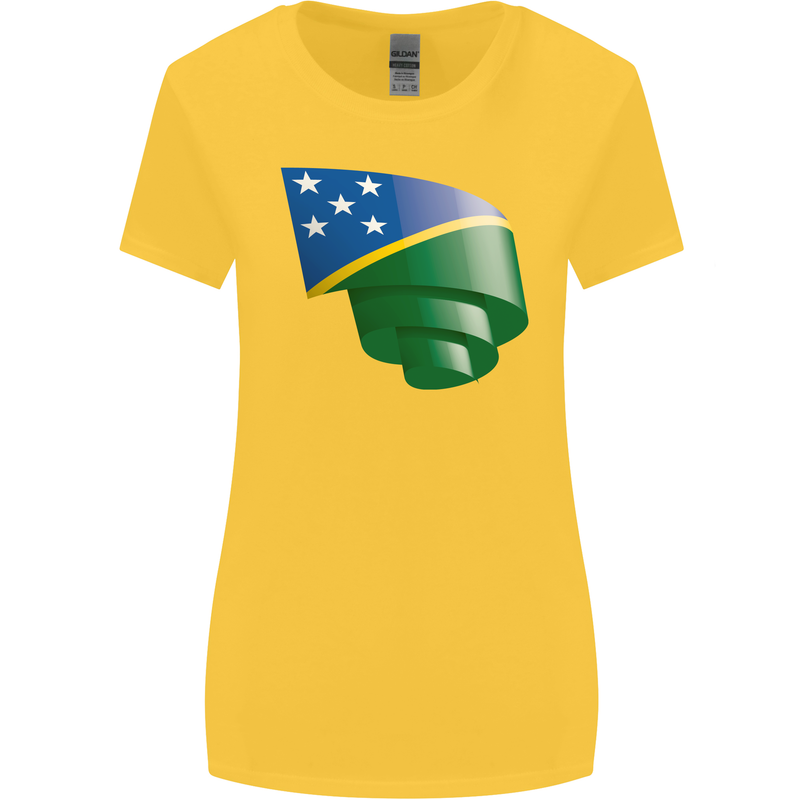 Curled Solomon Islands Flag Day Football Womens Wider Cut T-Shirt Yellow