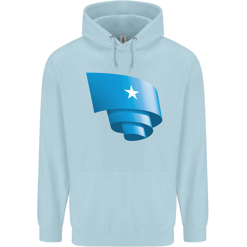 Curled Somalia Flag Somalian Day Football Childrens Kids Hoodie Light Blue