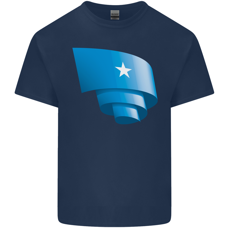 Curled Somalia Flag Somalian Day Football Kids T-Shirt Childrens Navy Blue