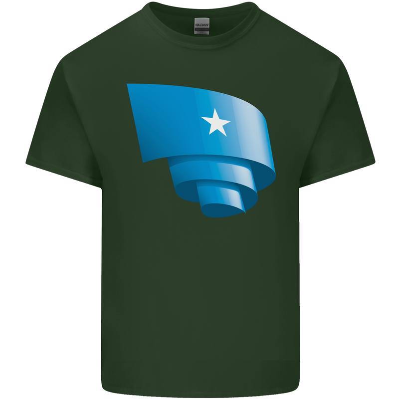 Curled Somalia Flag Somalian Day Football Mens Cotton T-Shirt Tee Top Forest Green