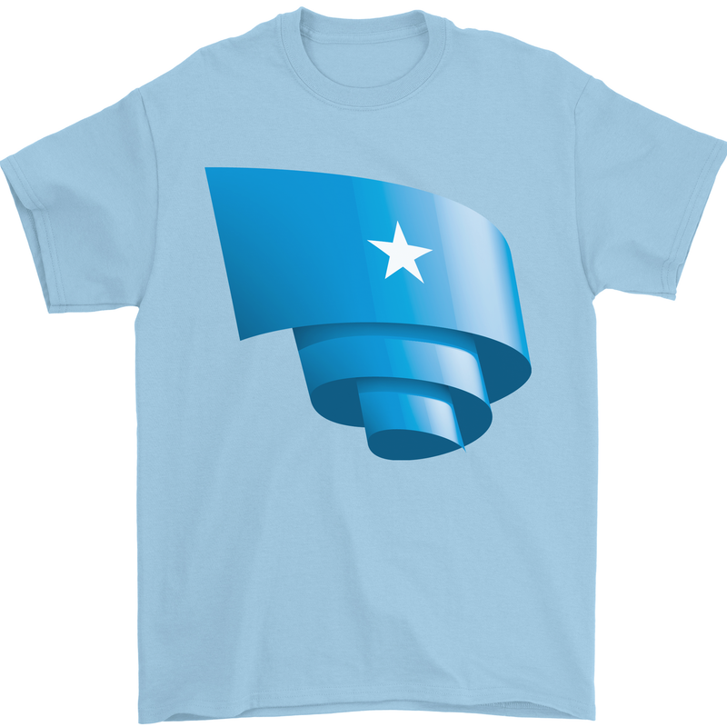 Curled Somalia Flag Somalian Day Football Mens T-Shirt 100% Cotton Light Blue
