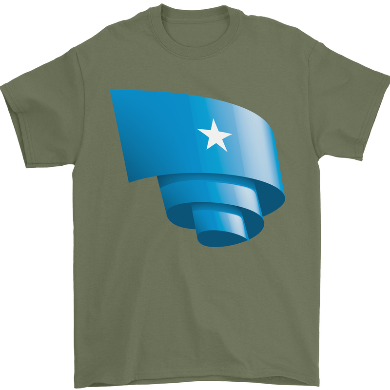 Curled Somalia Flag Somalian Day Football Mens T-Shirt 100% Cotton Military Green
