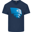 Curled Somalia Flag Somalian Day Football Mens V-Neck Cotton T-Shirt Navy Blue