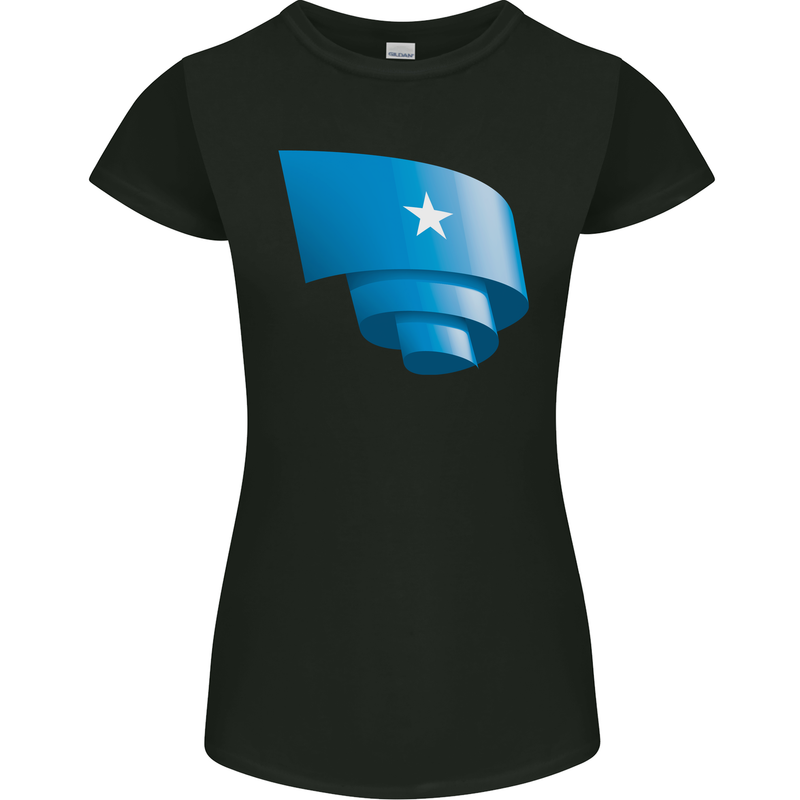 Curled Somalia Flag Somalian Day Football Womens Petite Cut T-Shirt Black