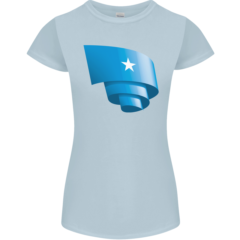 Curled Somalia Flag Somalian Day Football Womens Petite Cut T-Shirt Light Blue