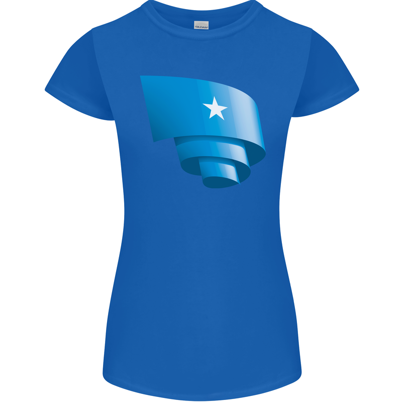 Curled Somalia Flag Somalian Day Football Womens Petite Cut T-Shirt Royal Blue