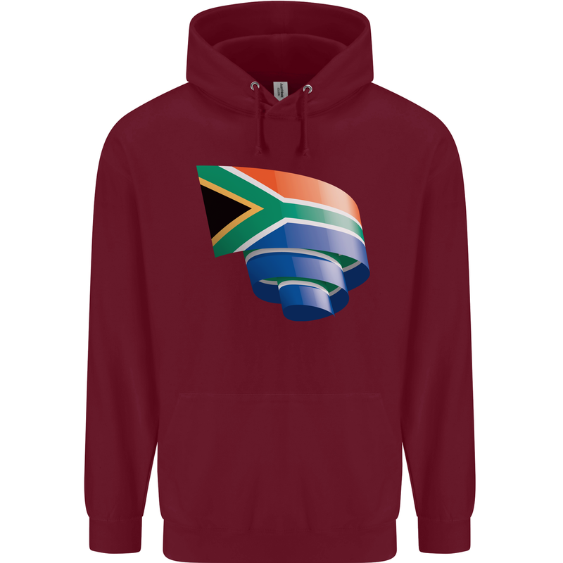 Curled South African Flag Africa Day Football Childrens Kids Hoodie Maroon