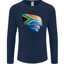 Curled South African Flag Africa Day Football Mens Long Sleeve T-Shirt Navy Blue