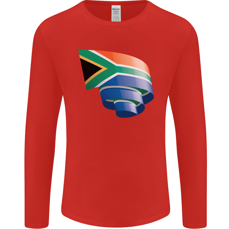 Curled South African Flag Africa Day Football Mens Long Sleeve T-Shirt Red