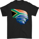 Curled South African Flag Africa Day Football Mens T-Shirt 100% Cotton Black
