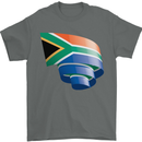 Curled South African Flag Africa Day Football Mens T-Shirt 100% Cotton Charcoal