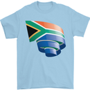Curled South African Flag Africa Day Football Mens T-Shirt 100% Cotton Light Blue