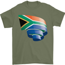 Curled South African Flag Africa Day Football Mens T-Shirt 100% Cotton Military Green